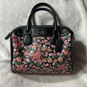 Coach 57626 Black Floral Mini Bennett Satchel Handbag